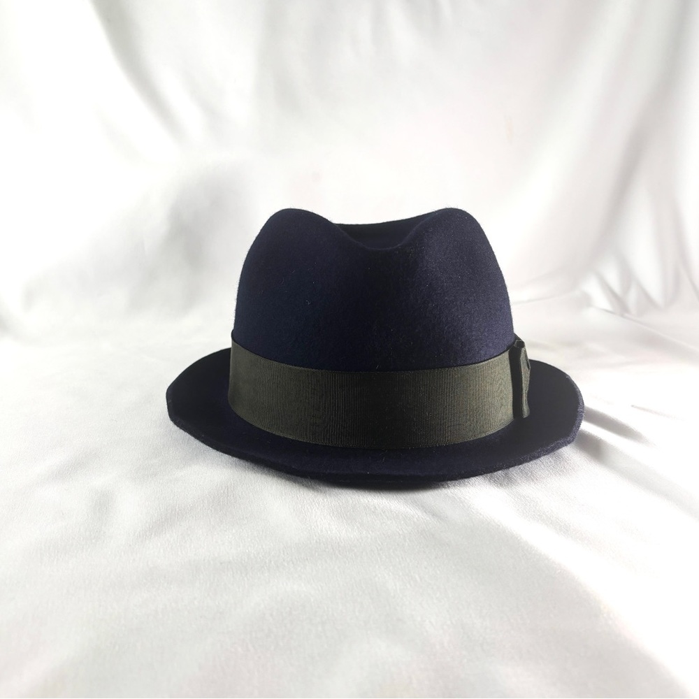 Paul Smith Vintage Wool Felt Fedora Hat • Navy Blue Ribbon Trim • Classic Preppy
